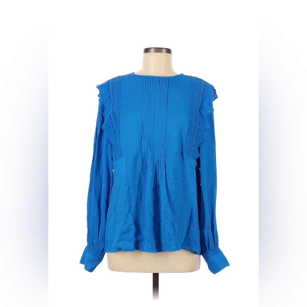 Reiss Royal Blue Lace-Trim Long Sleeve Blouse
